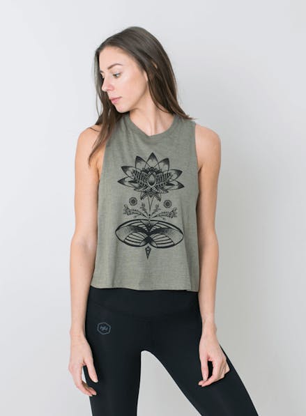 Lotus Cropped Racerback Olive Heather