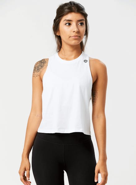 Mini Hex Cropped Racerback Tank White/Gray