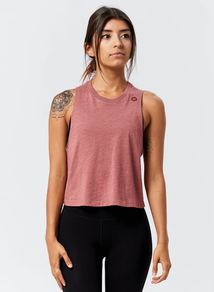 Mini Hex Cropped Racerback Tank Heather Mauve/Red