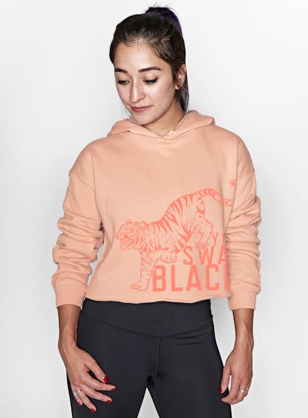 BSY Tiger Crawl Cropped Hoodie Peach / Pink