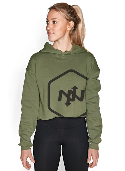 Hex Outline Cropped Hoodie Olive/Black