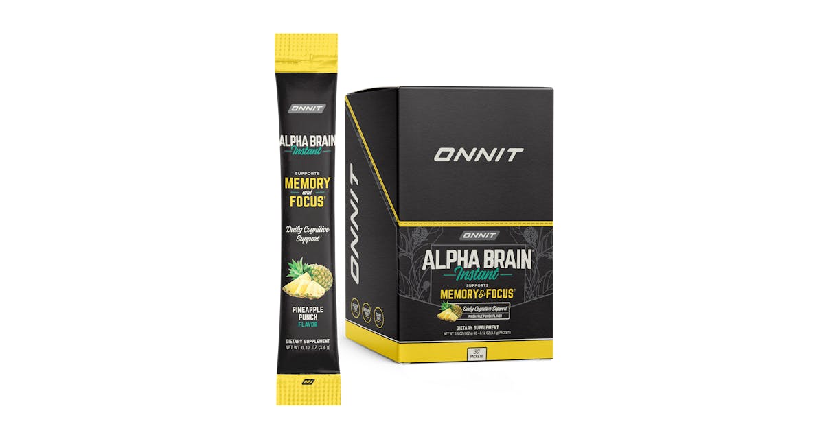 ONNIT Alpha BRAIN Instant Nootropic Brain Pineapple Punch Drink Mix,  Memory/Focus Supplement, 7 Ct