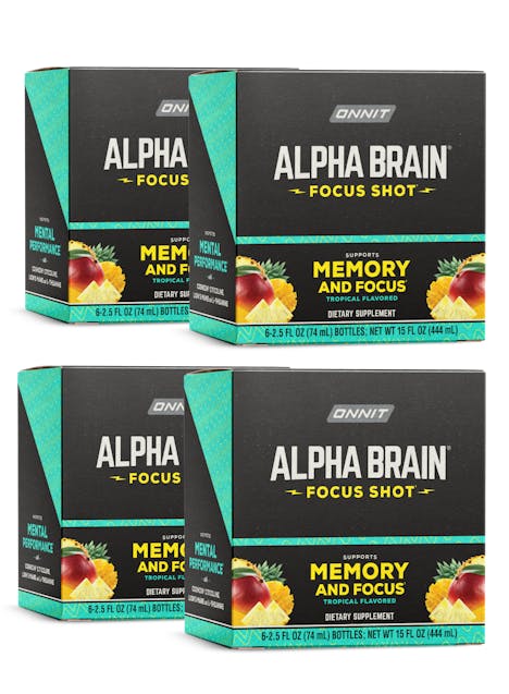 Onnit Alpha BRAIN Focus Energy Shot Supplement Energy Focus Mood Stress  Brain Booster Drink Tropical 2.5 fl oz 6 ct