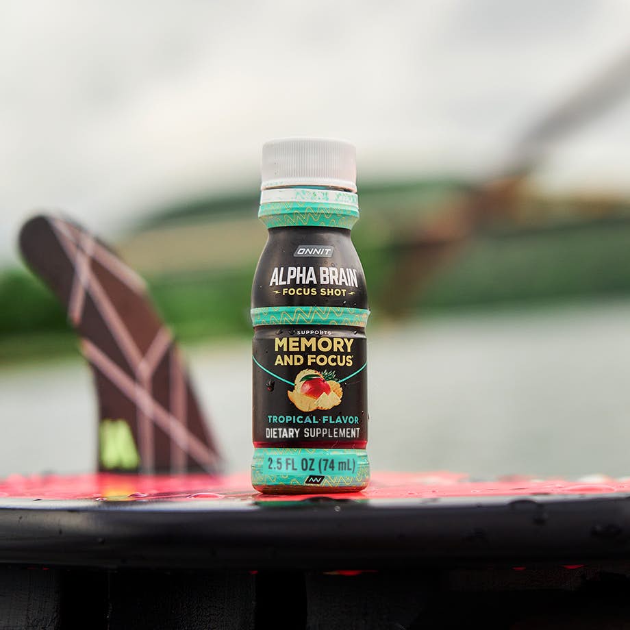 Alpha brain focus shot tropical flavor on wake board.