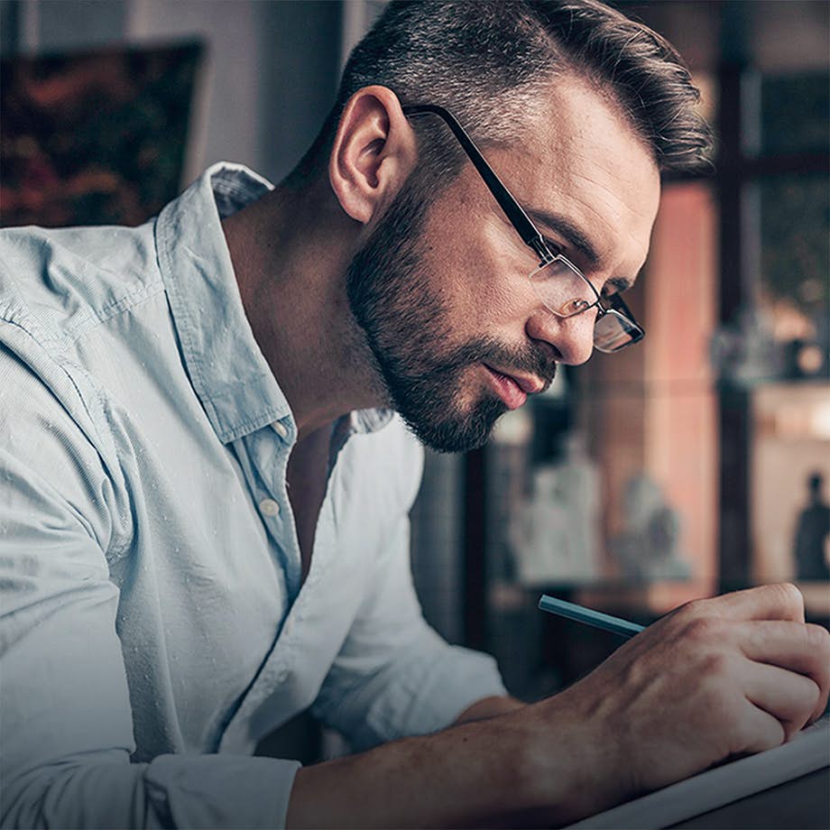 man writing