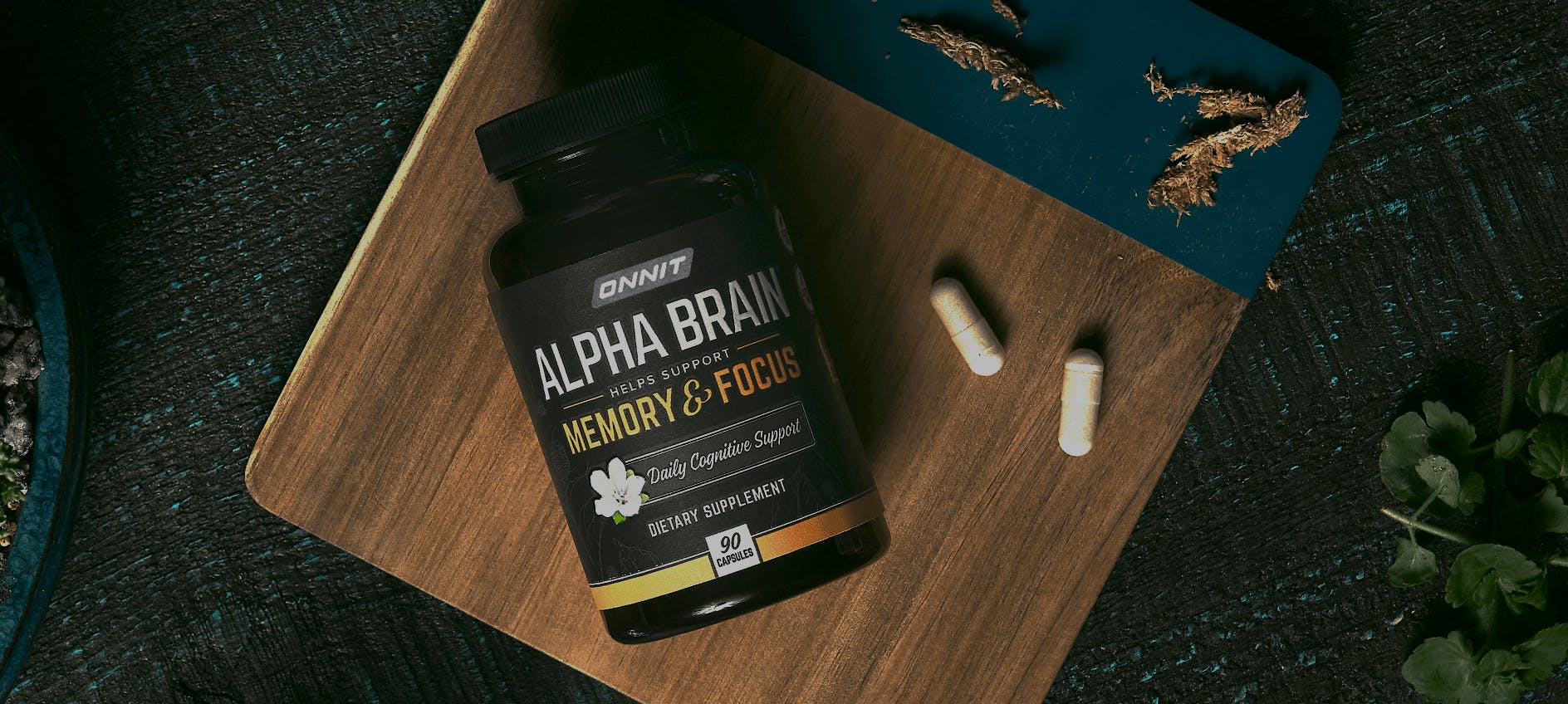 A bottle of Alpha Brain supplements