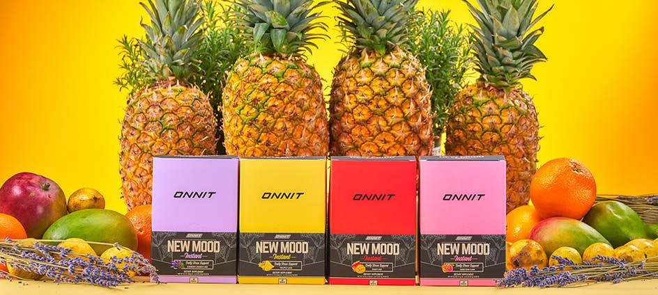 All New MOOD® Instant Flavors in front of fruit