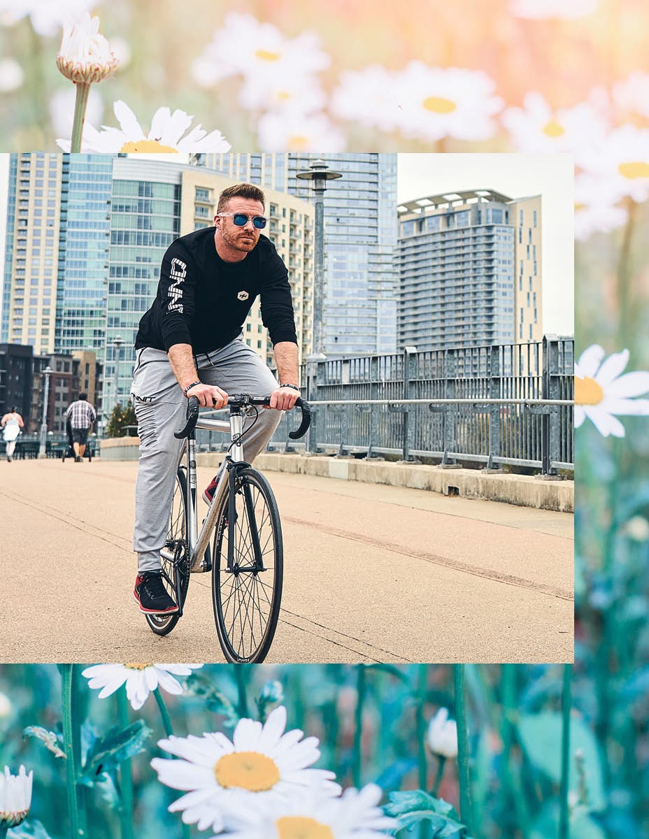 man riding bike