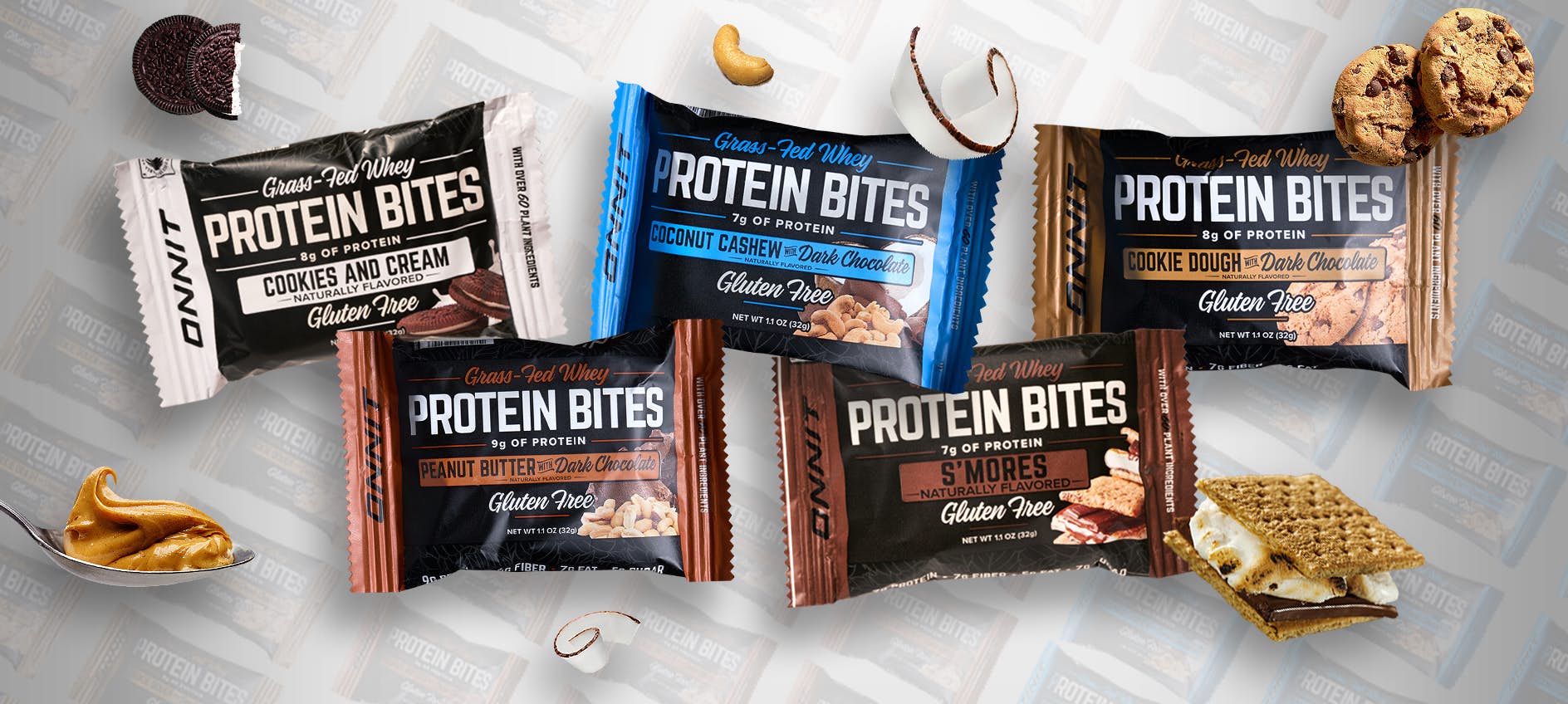 all protein bite flavors in open boxes