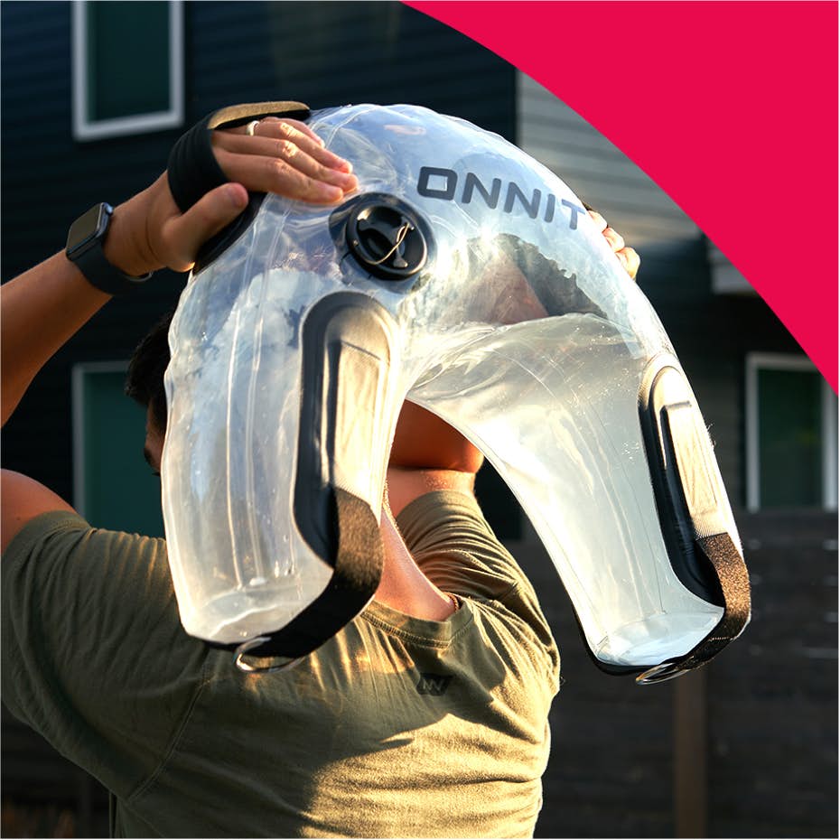 Man holding hydrocore behind his head